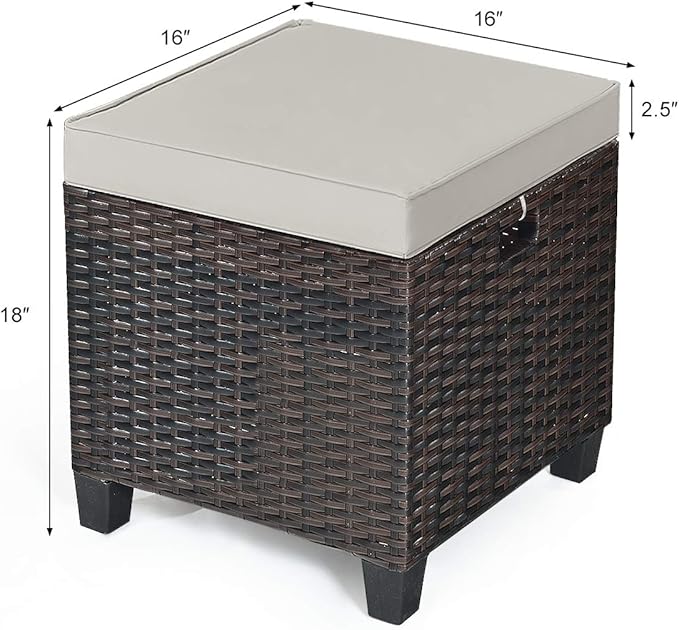 Tangkula 2 Pieces Outdoor Patio Ottoman, All Weather Rattan Wicker Ottoman Seat - Image 3