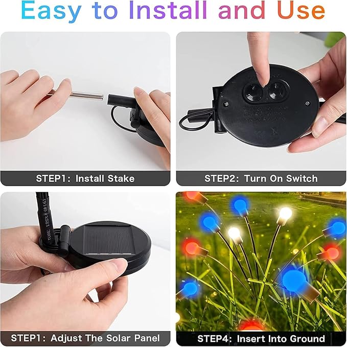 4th of July Decorations, 6 Pack Solar Firefly Lights Outdoor, 36 LED Waterproof - Image 6