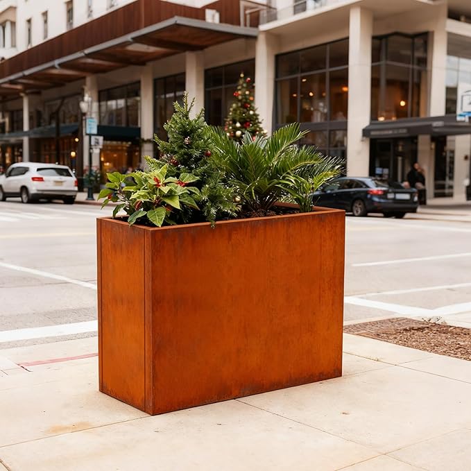 Corten Steel Metallic Heavy Planter 36" x 15" x 24" - Image 9