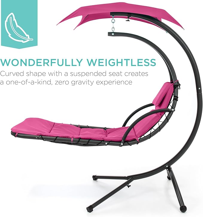 Best Choice Products Outdoor Hanging Curved Steel Chaise Lounge Chair Swing - Image 3
