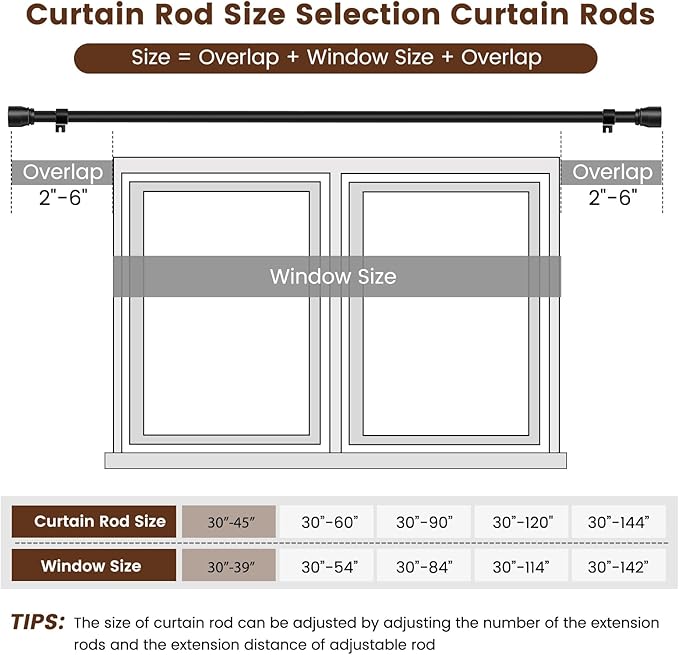 1” Diameter Curtain Rods Itself is 30 to 45 inch 1 Pack Fit 30-39 inch Window - Image 2