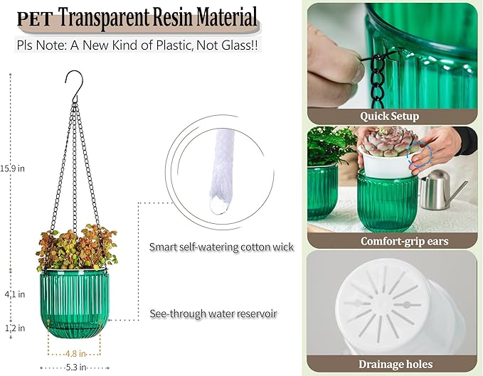 Melphoe 2 Pack Self Watering Hanging Planters Indoor Flower Pots, 5.3 Inch - Image 5