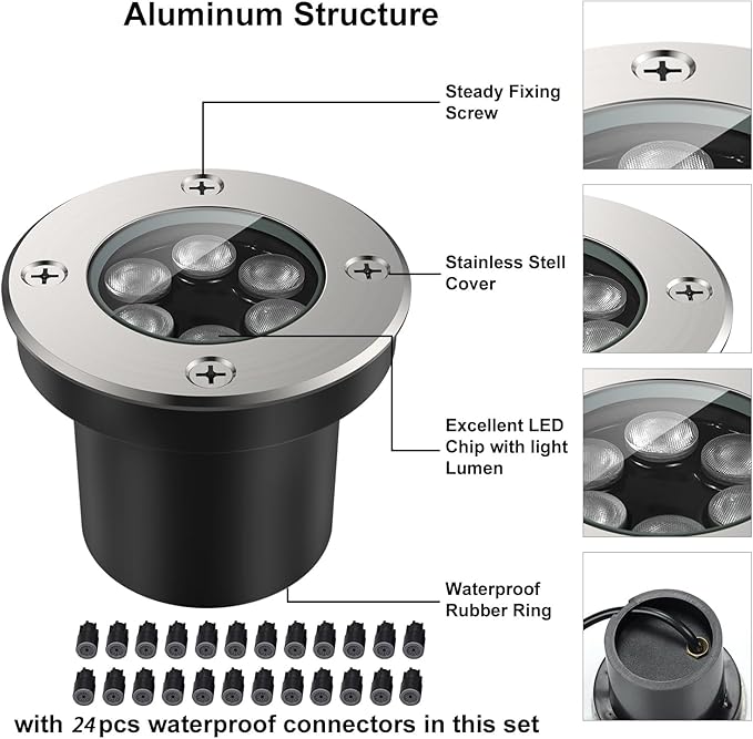 JESLED Outdoor Landscape Lights, 6W LED In Ground Well Lights, 12V 24V 3000K - Image 2