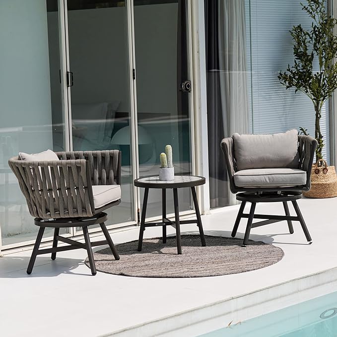 Grand patio Dining Chair Set of 3, Swivel Rope Armchairs - Image 3