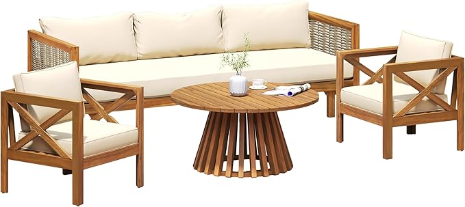 Merax Outdoor 4-Piece Acacia Wood Conversation Set - Image 3