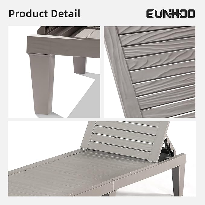 Outdoor Chaise Lounge Set of 2, Adjustable Pool Lounge Chair - Image 5