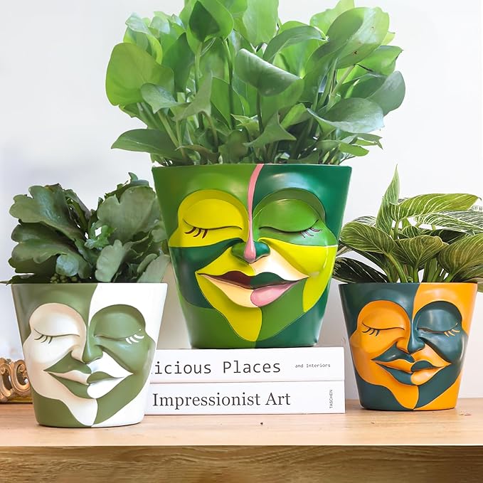GUGUGO 8 Inch Planter Abstract Rainbow Face Pots - Image 2