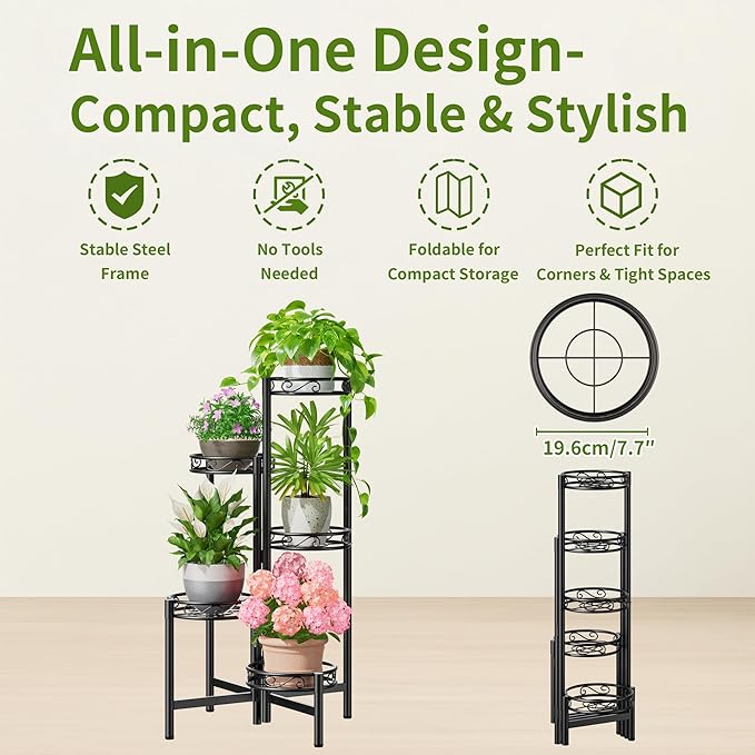 Metal Plant Stand Indoor Outdoor, 5 Tier 5 Potted Multiple Plant Shelf Stands - Image 5