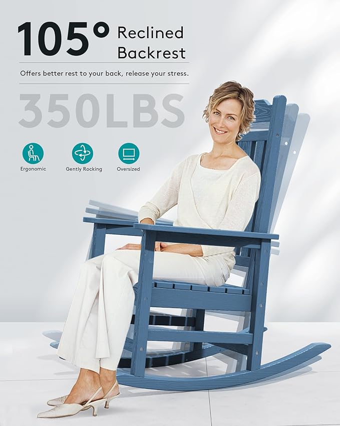 SERWALL Oversized Rocking Chair Outdoor, HDPE Outdoor Rocking Chair - Image 4