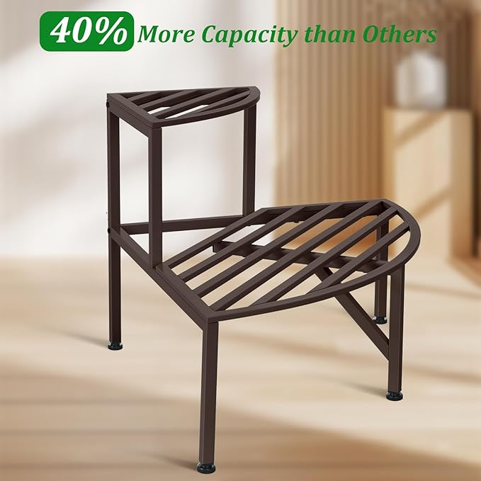 Corner Plant Stand Outdoor Metal, 2 Tier Heavy Duty Ladder Plant Shelf Indoor - Image 4