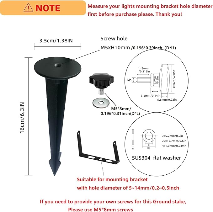 Replacement Stakes for Flood Lights, 6.3in Aluminum Metal Ground Stake - Image 2