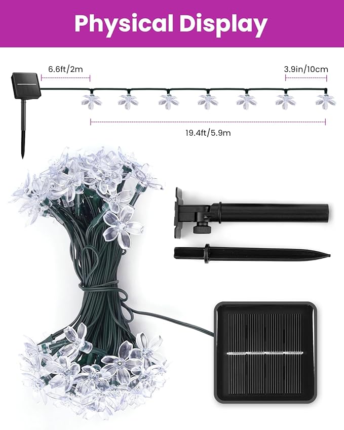 Brightown 60 LED Solar String Lights Flower Outdoor Waterproof Fairy Lights - Image 3