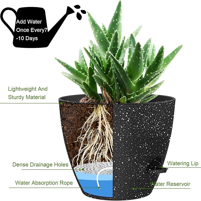 12 Inch Large Self Watering Pots, Flower Pots - Image 3