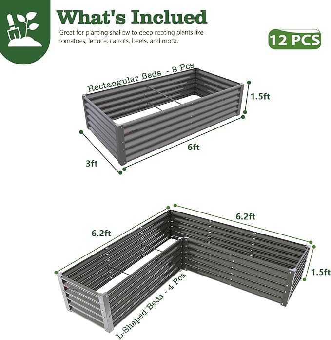 A ANLEOLIFE Set of 12 18 Inch Tall Raised Garden Beds Kit, Rectangular & - Image 2