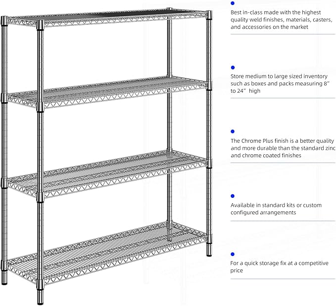 2800 LBS 59" W 4 Tier Storage Shelves Rack Metal Wire Shelving Unit, Storage - Image 8