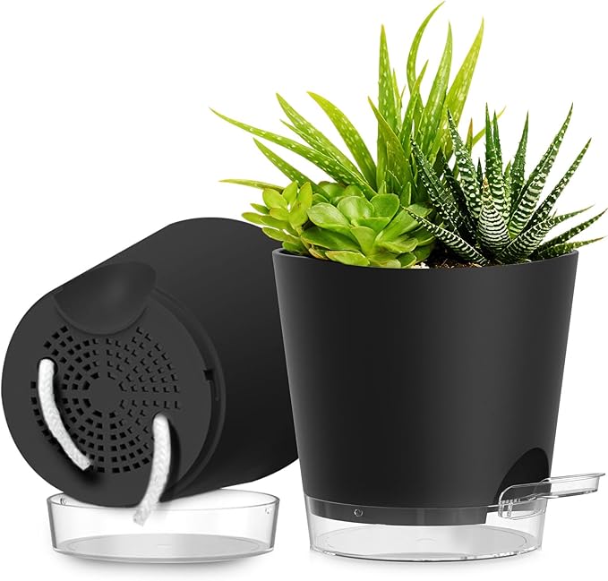 Plant Pots 8 Inch Self Watering Pots, 2 Pack Plastic Planters by SQKH
