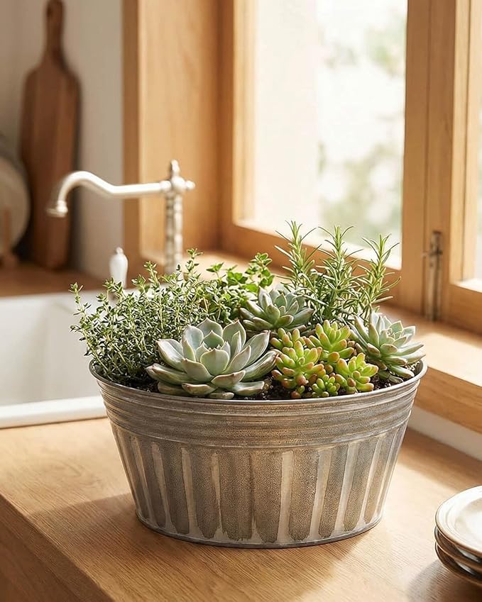 vensovo 10 Inches Silver Metal Rustic Plant Pots - Image 5