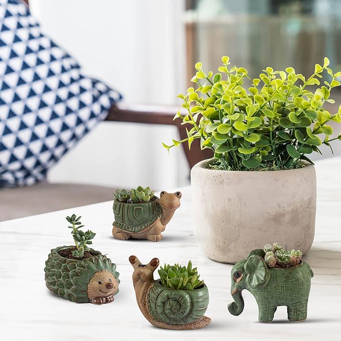 Small Succulent Pots with Drainage, Indoor/Outdoor Ceramic Animal Planter - Image 6