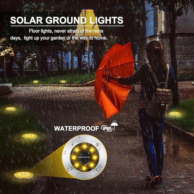 LYHOPE Solar Ground Lights Outdoor, 8 Pack 8 LED Solar Disk Lights Waterproof - Image 4