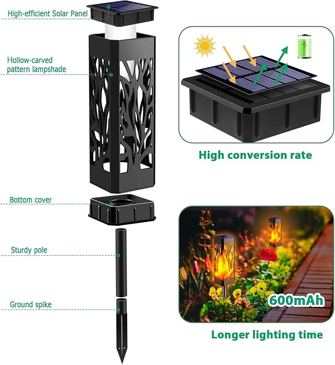 TomCare Flickering Flames Pathway Lights Solar Powered Decorative Garden - Image 3