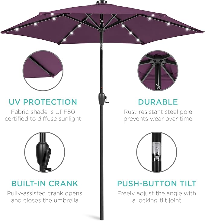 Best Choice Products 7.5ft Outdoor Solar Market Table Patio Umbrella - Image 5