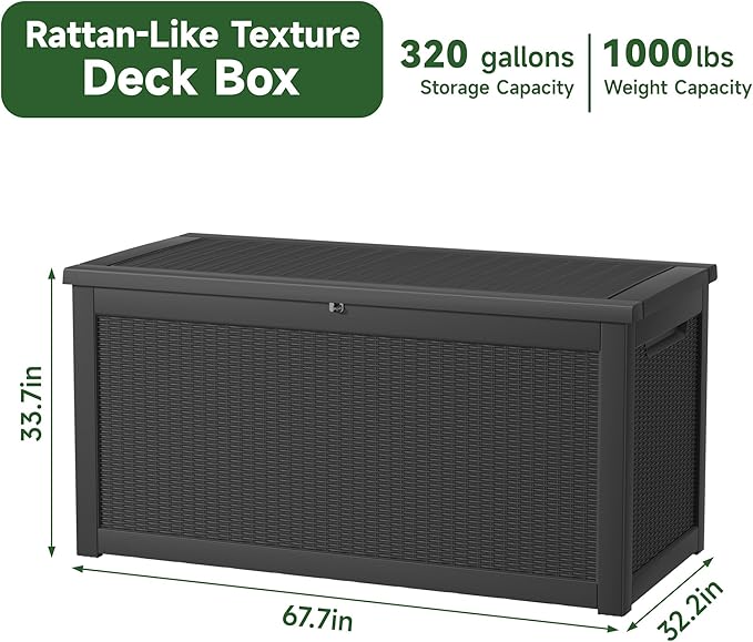 260 Gallon Resin Deck Box, Lockable Patio Outdoor Storage Box - Image 7