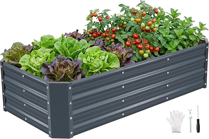 INNO STAGE 4×2×1ft Galvanized Raised Garden Bed Kit, Galvanized Planter Raised by INNOSTAGE