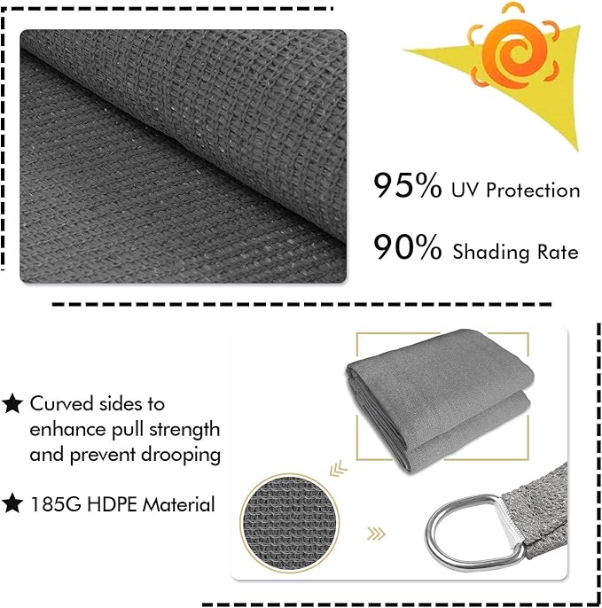 KANAGAWA Sun Shade Sail 12'x12'x17' Dark Gray Triangle UV Block Canopy Awning - Image 2
