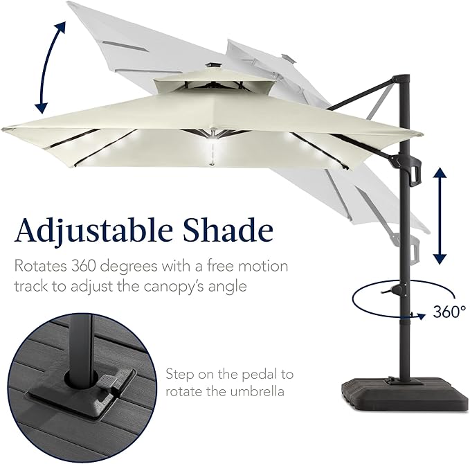 Best Choice Products 9x12ft LED Cantilever Patio Umbrella w/Base Included & - Image 5