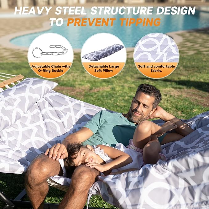 2 Person Outdoor Hammock with Stand, Cotton Rope Hammock with Polyester Pad - Image 4