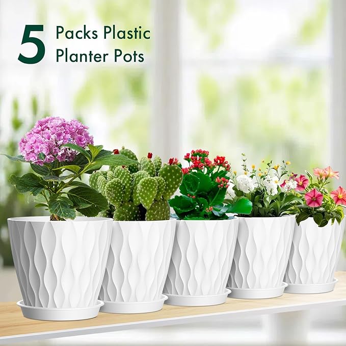 4 inch Small Plastic Nursery Pots, 5 Pack Water Ripples Plant Pots - Image 7