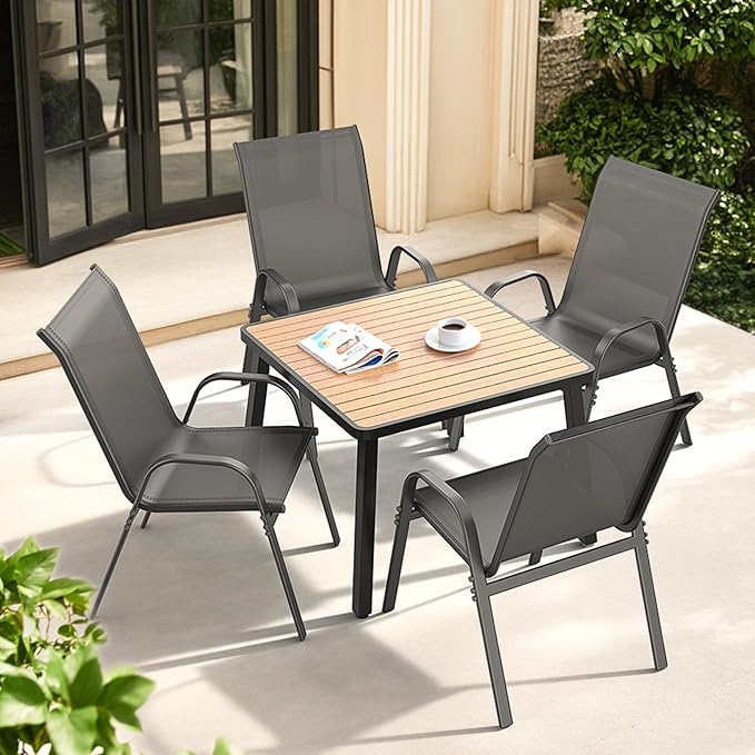 Patio Chairs Set of 4, All Weather Breathable Stackable Outdoor Dining Chairs - Image 2