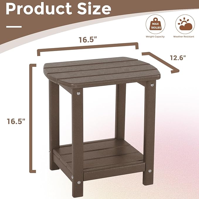 Adirondack Square Outdoor Side Table, 2-Tier Storage Patio Side Table, HDPE End - Image 3
