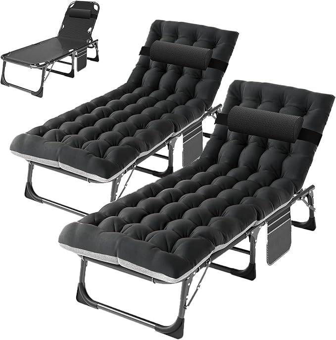 ABORON 2PK Oversized Chaise Lounge Chair, 5 Positions Padded Outdoor Tanning by ABORON