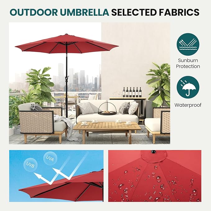 OLIXIS 9ft Patio Umbrella with Tilt and Crank Button & 8 Sturdy Ribs Waterproof - Image 2