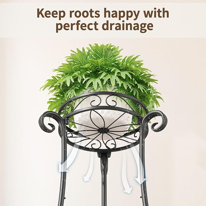 LASZOLA 2 Tier Black Metal Plant Stand - Image 6