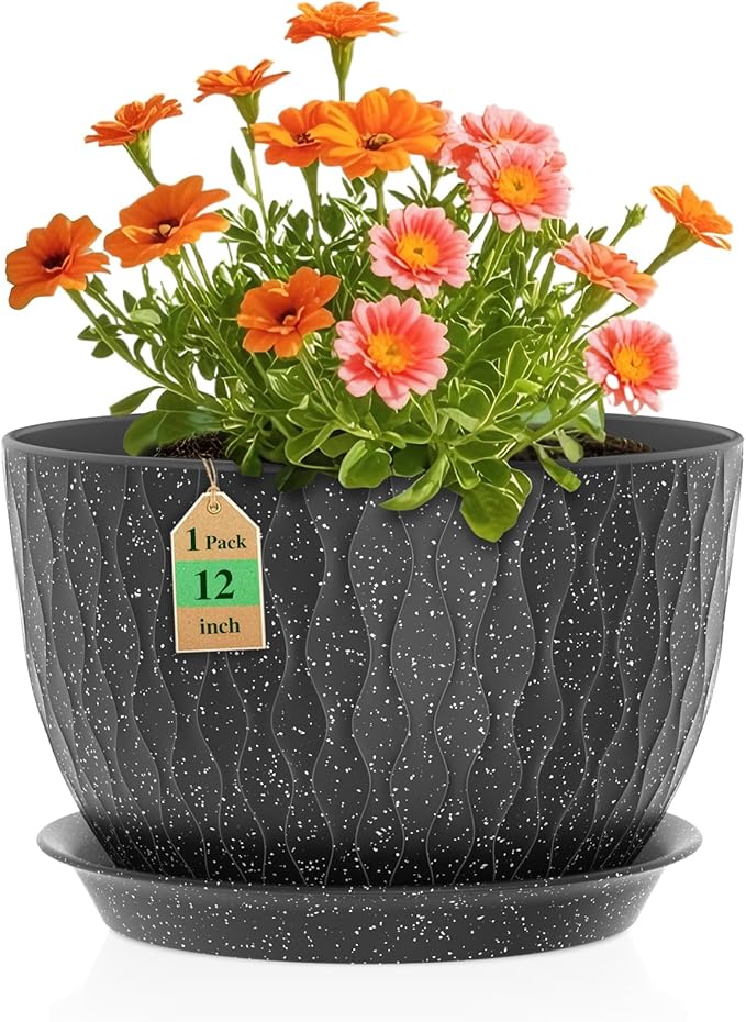 12 Inch Wide Water Ripples Flower Pots by WSMKSZ