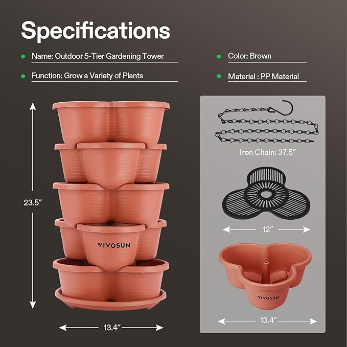 VIVOSUN 2-Pack 5 Tier Vertical Gardening Stackable Planter - Image 5