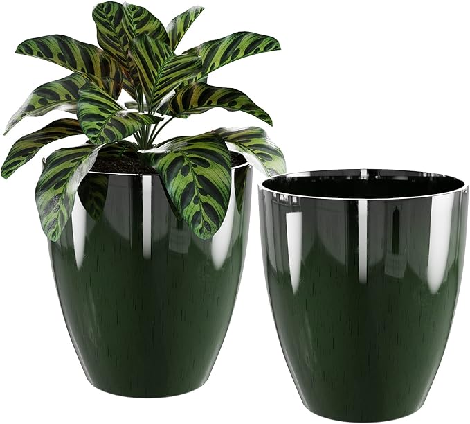 QCQHDU 10 inch Plant Pot with Drainage Hole, 2 Pack Sturdy Pots by QCQHDU
