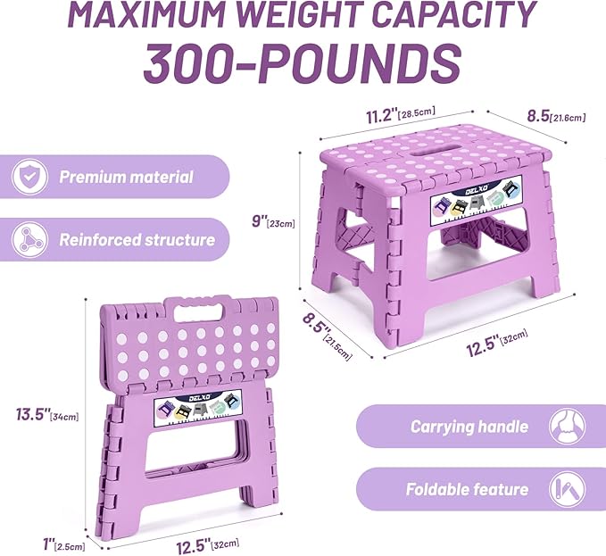 Delxo 9 inch Folding Step Stool, Non-Slip Foldable Small Stools Up to 300 LBS - Image 2