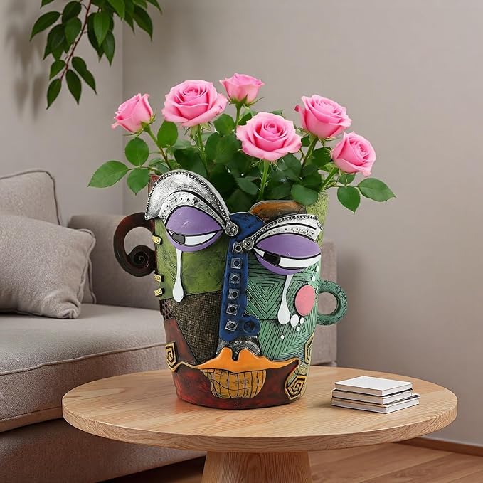 Picasso Abstract Face Flower Pot, Unique Resin Crafted Planter - Image 6