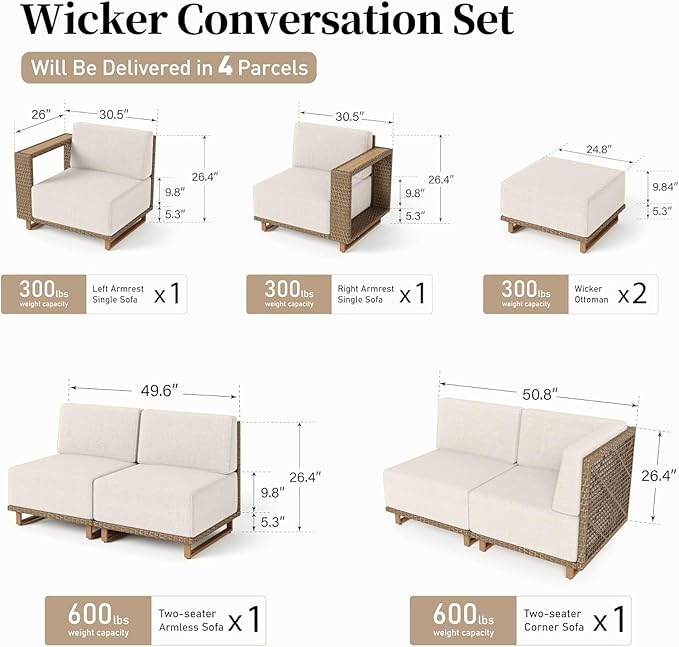 L Shaped Patio Furniture, Outdoor Rattan Wicker Sectional Sofa - Image 8