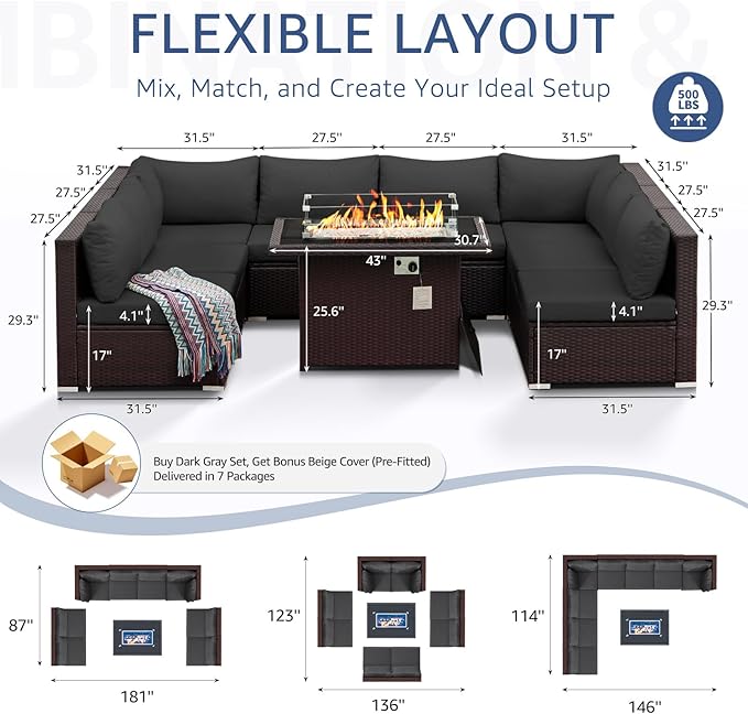 NICESOUL 9 Piece Extra Large Outdoor Patio Furniture Set - Image 4