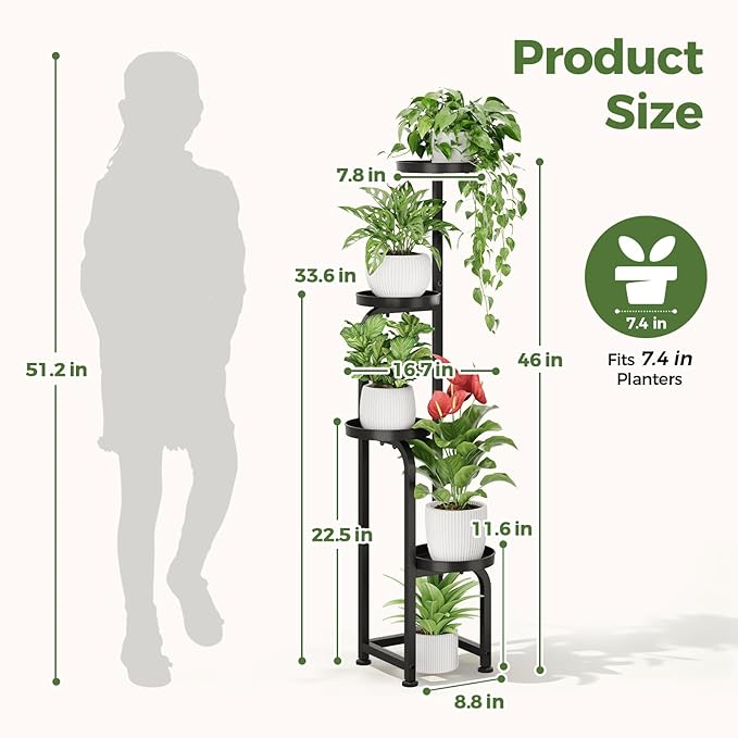 Bamworld Tall Plant Stand Indoor Outdoor, Corner Metal Flower Pot Stands - Image 2