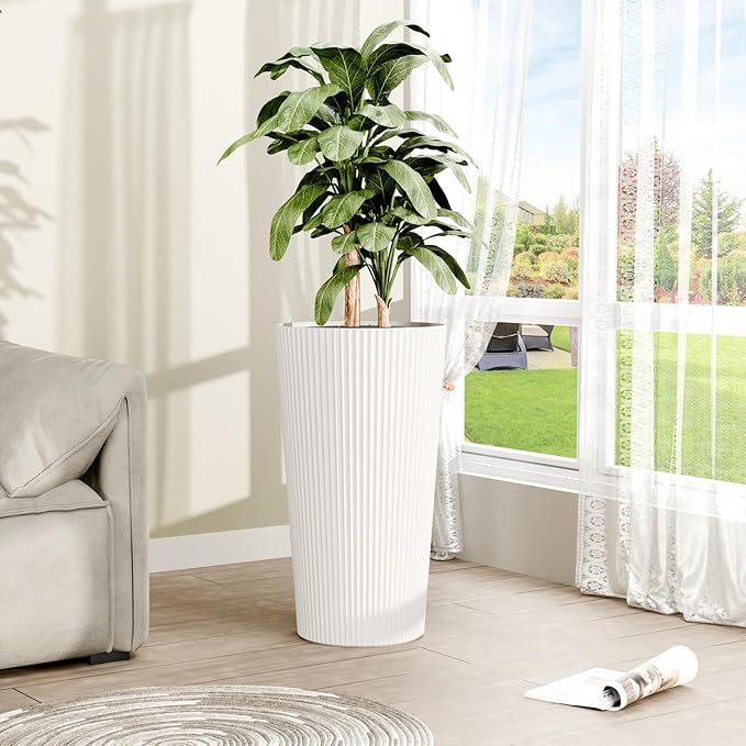 FONTOI 23.6" Tall Planter for Outdoor Plants Set of 2 Large Outdoor Plastic - Image 6