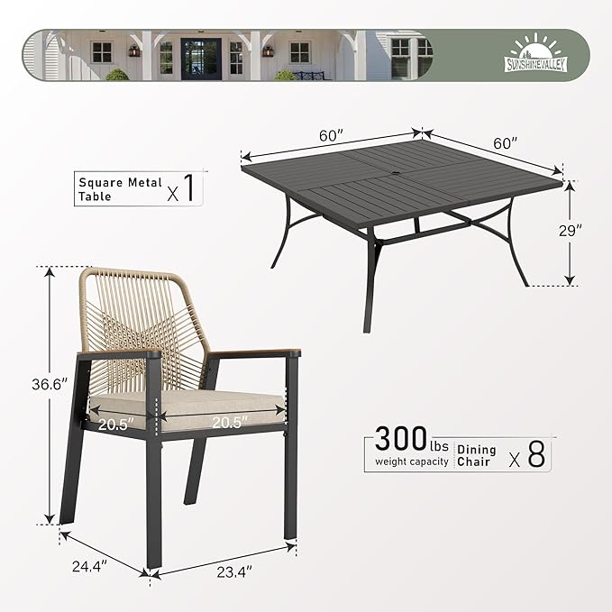 9 Pieces Patio Dining Set, 8 x Woven Rattan Chairs - Image 3