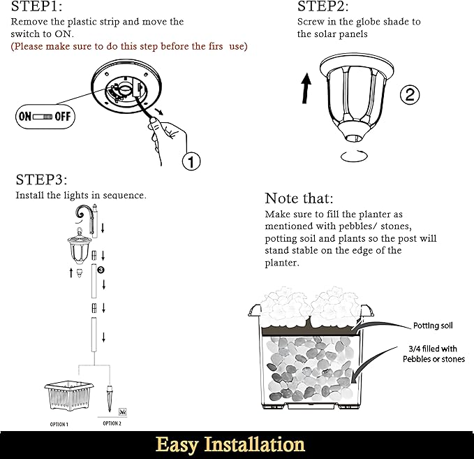 Solar Lamp Post Light with Planter, Outdoor Solar Lights with Crackle Glass - Image 7