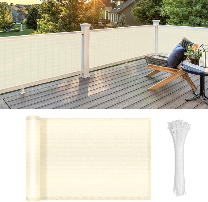 LOVE STORY Custom Size 3'x34' Butter Cream Balcony Privacy Screen, UV Block by LOVESTORY