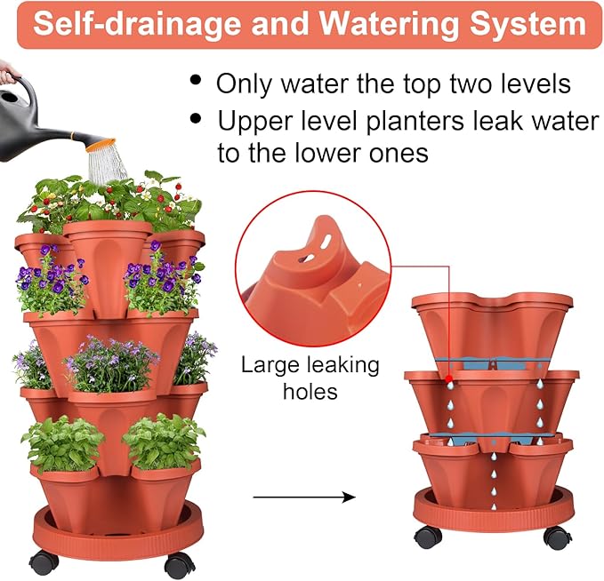 GameXcel Vertical Planter 4 Tier Stackable Planters Garden Planters Strawberry - Image 4