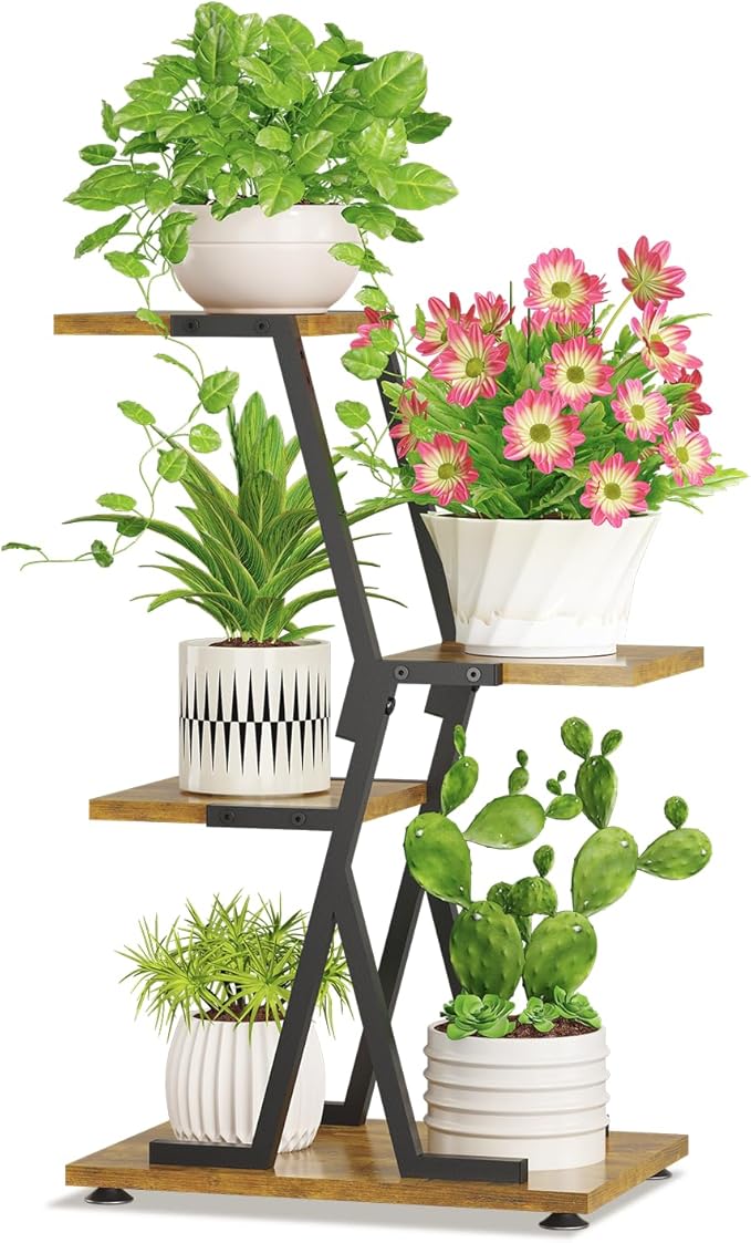 iDavosic.ly 3 Tier Indoor Plant Stand, Corner Tall Metal & Wood Flower Shelf by iDavosicly
